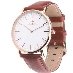 Aurora Women’s Rose Gold and Leather Analog Watch